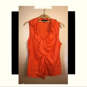 Lafayette148 red linen ruffle sleeveless top size4